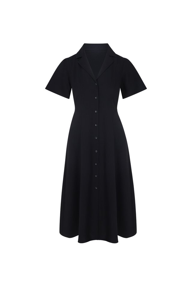 NOTCHED COLLAR BUTTON FRONT DRESS