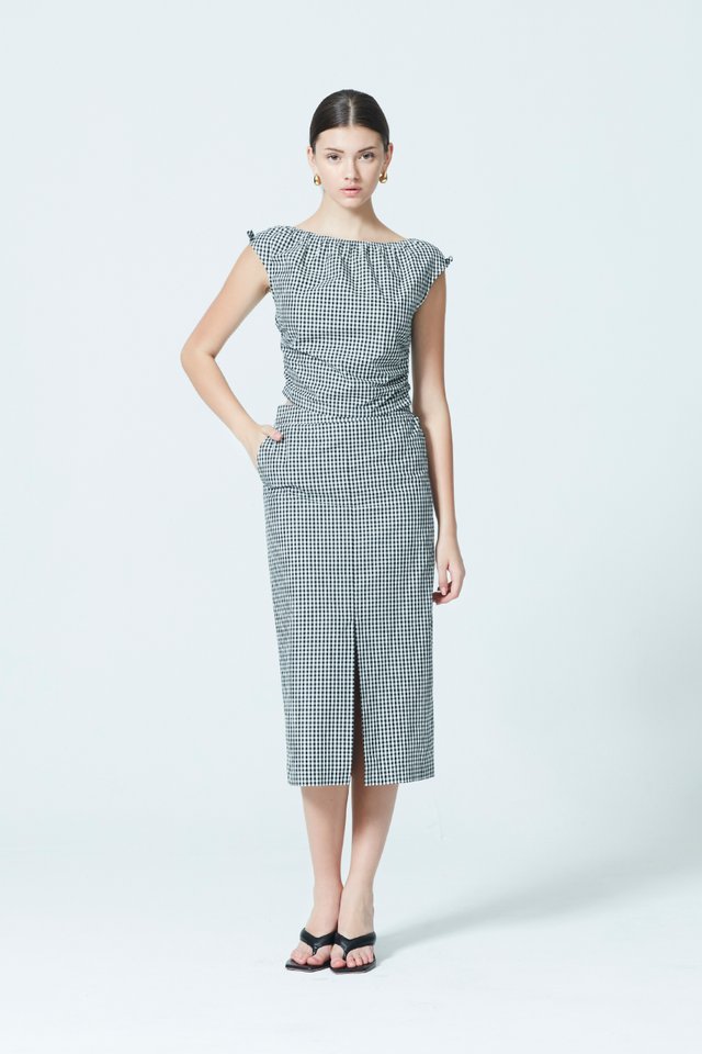 GINGHAM PENCIL SKIRT WITH SLIT 