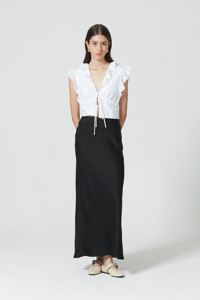 MAXI SATIN SKIRT WITH BELT 