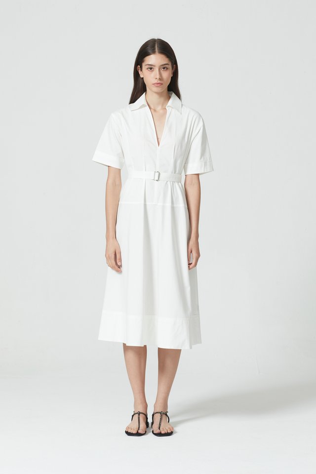 BELTED SHIRT DRESS WITH INNER SLIP