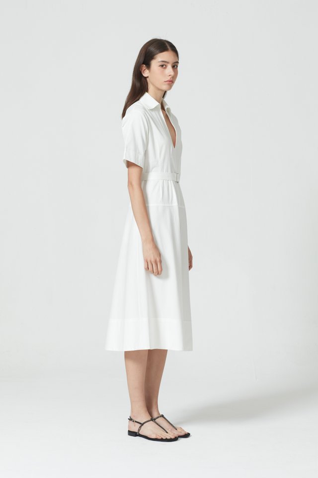 BELTED SHIRT DRESS WITH INNER SLIP