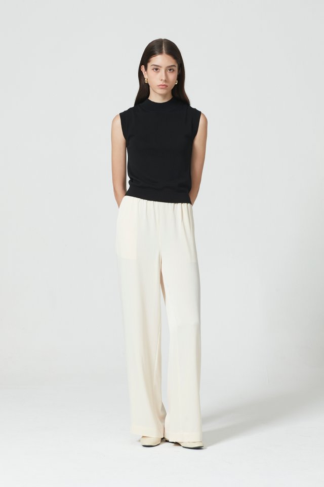 ELASTICATED SATIN PANTS WITH LINING