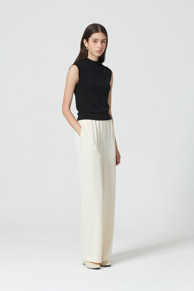 ELASTICATED SATIN PANTS WITH LINING