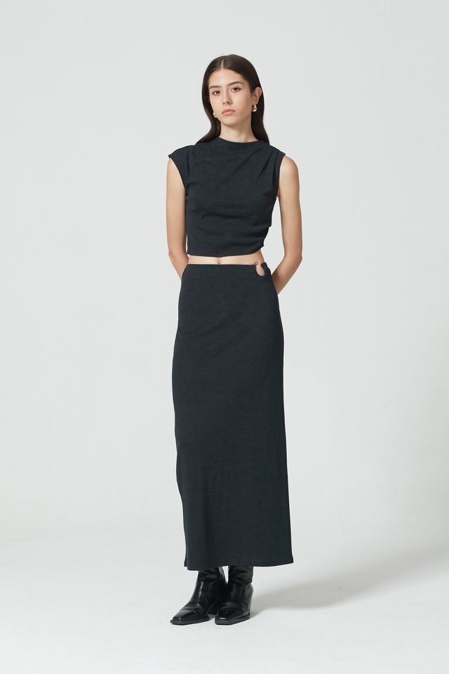 WASHED EFFECT MAXI SKIRT 