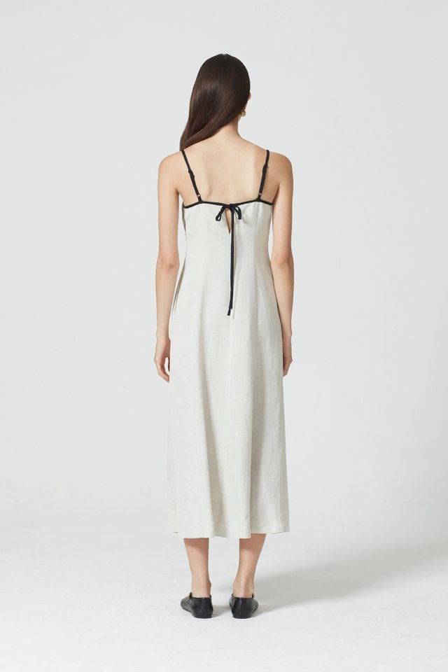 CONTRAST TRIM LINEN DRESS