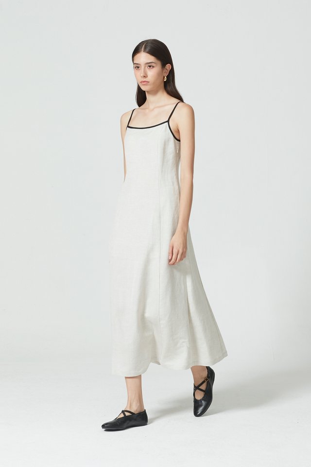 CONTRAST TRIM LINEN DRESS