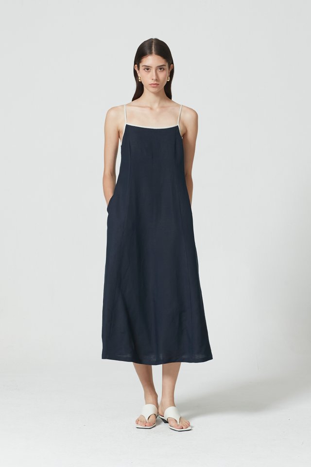 CONTRAST TRIM LINEN DRESS