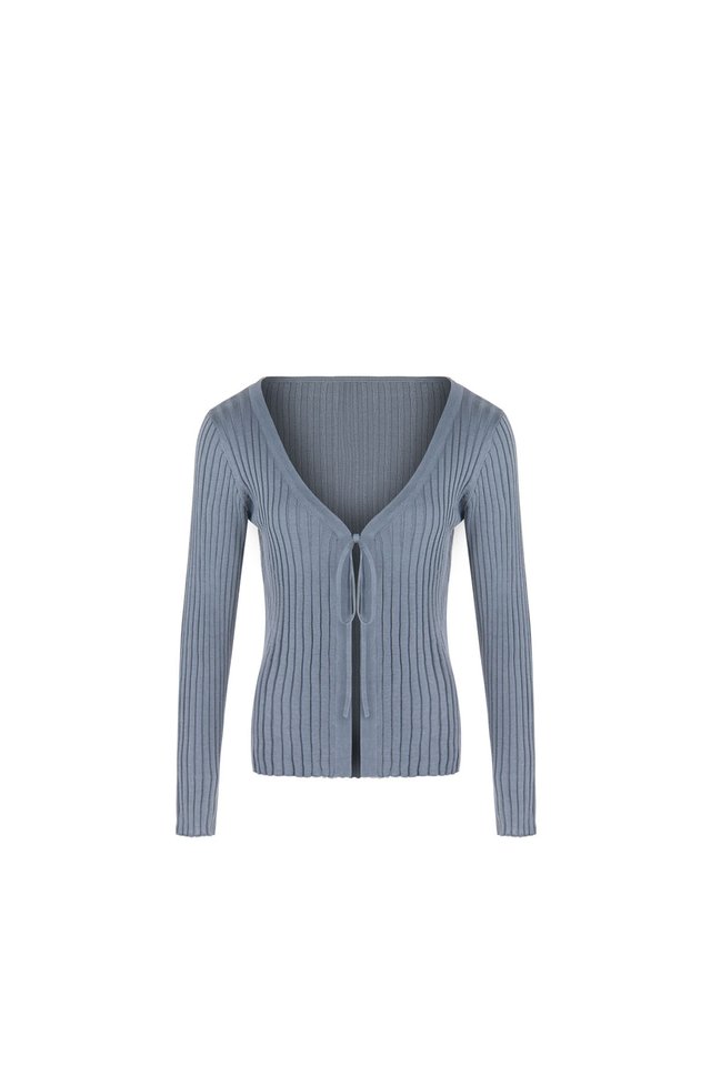 RIBBED TIE FRONT CARDIGAN