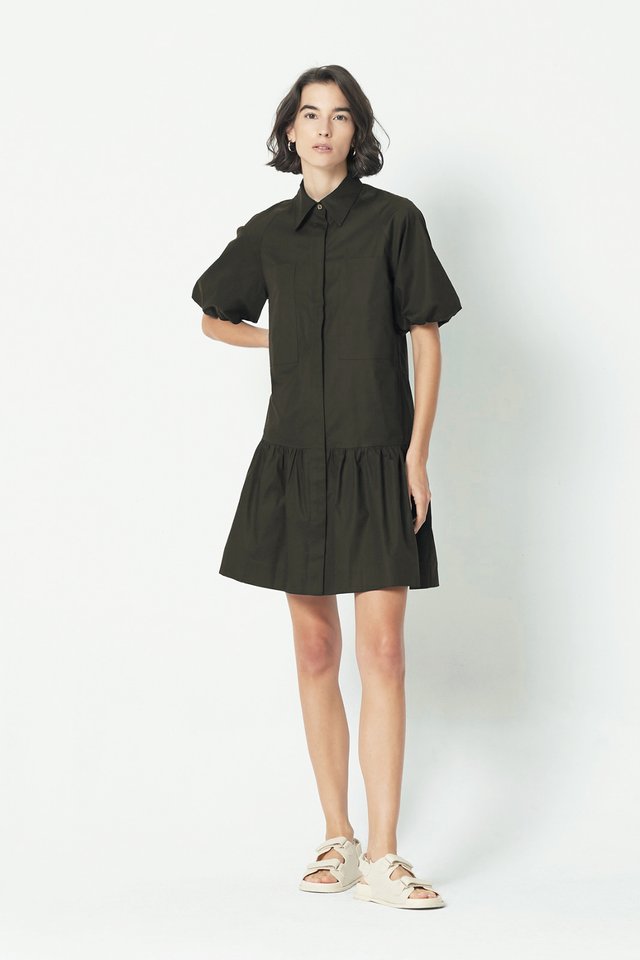 BUBBLE SLEEVE SHIRT DRESS
