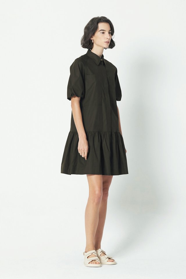 BUBBLE SLEEVE SHIRT DRESS