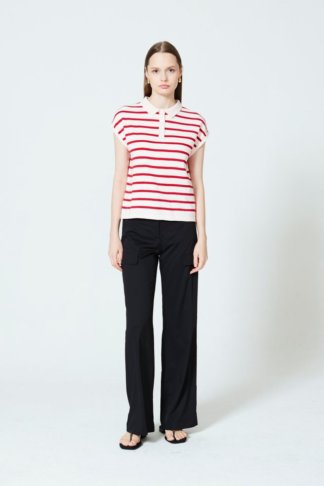 STRIPE KNIT POLO TOP