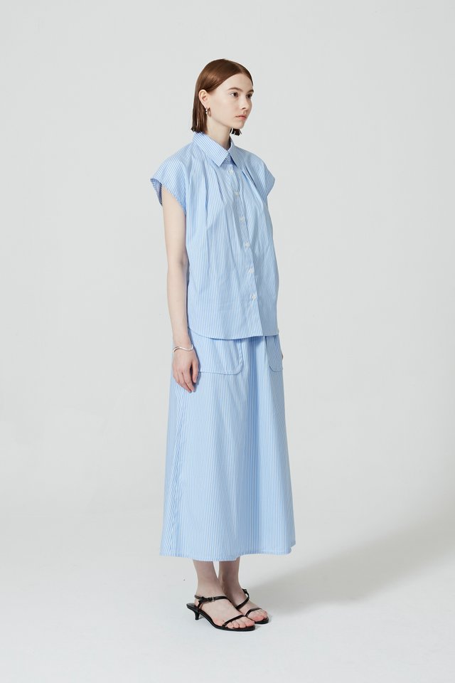 COTTON STRIPED CAP SLEEVE TOP