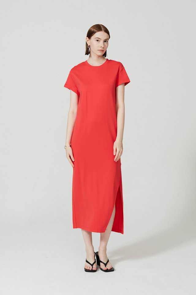 HIGH SLIT MIDI T-SHIRT DRESS