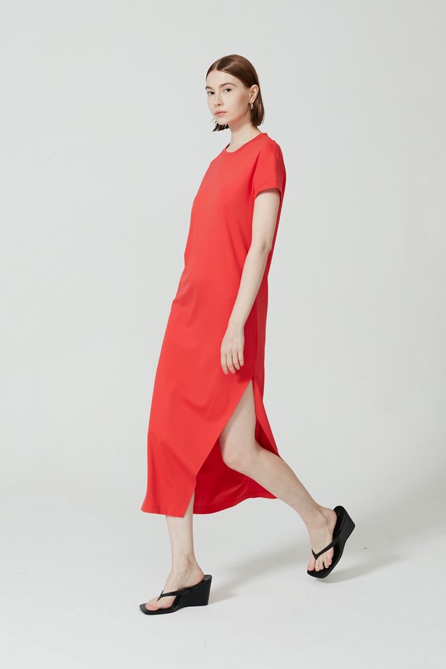 HIGH SLIT MIDI T-SHIRT DRESS