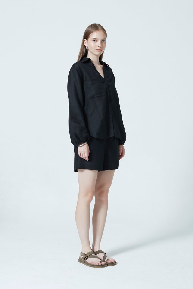 DRAWSTRING LINEN SHORTS