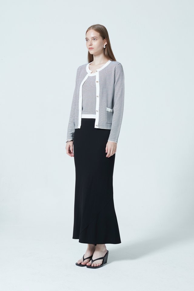STRIPED BUTTON FRONT CARDIGAN