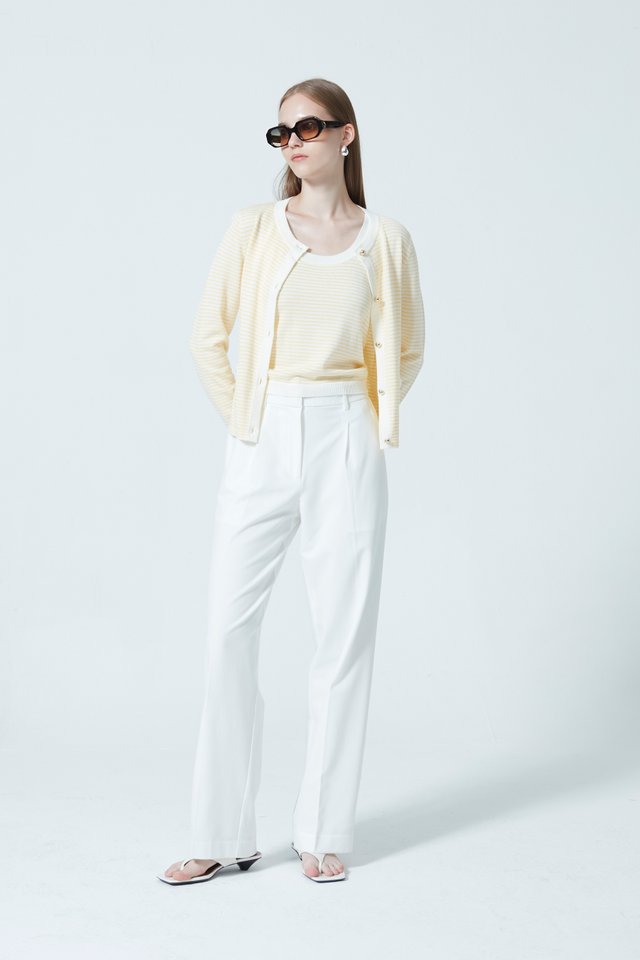 STRIPED BUTTON FRONT CARDIGAN