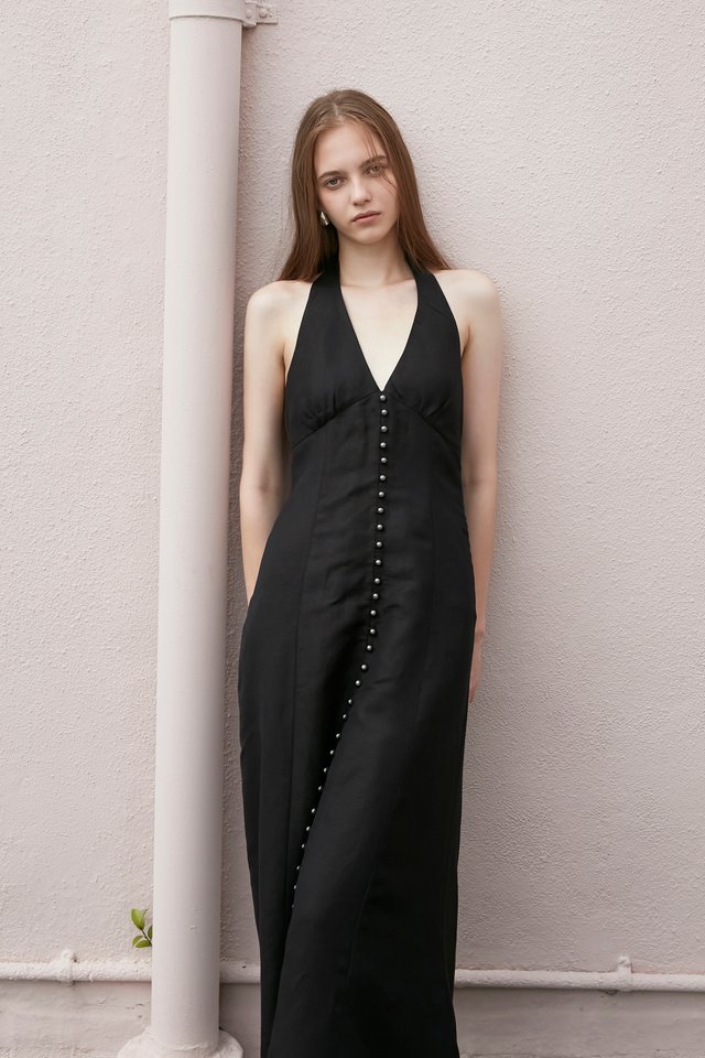 LINEN HALTER NECK DRESS
