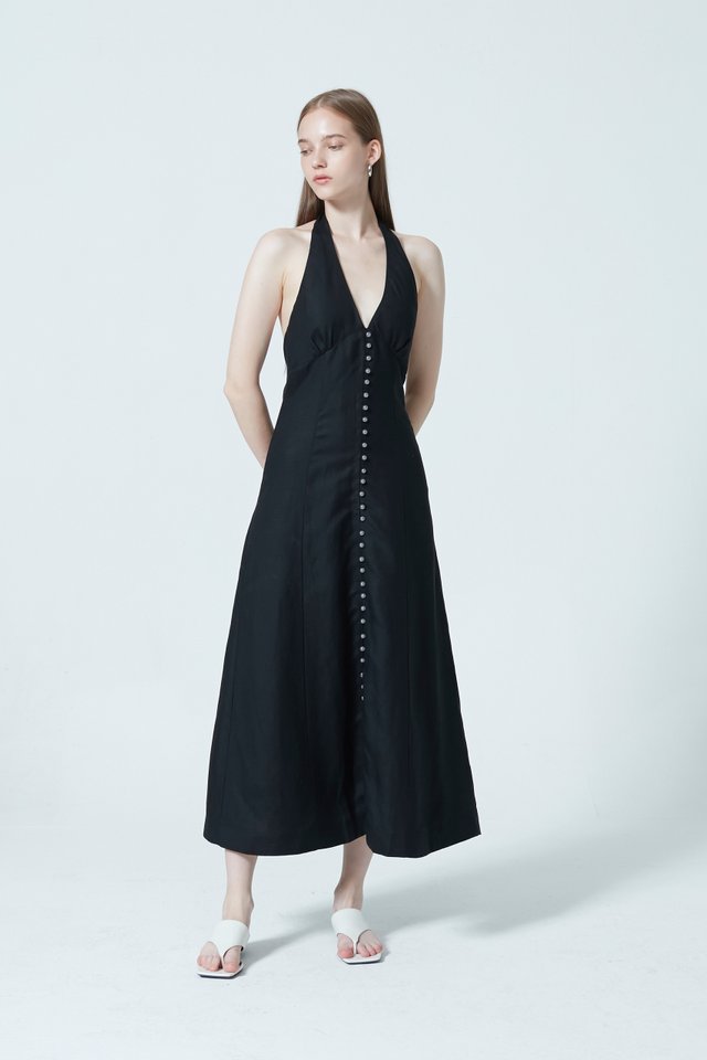 LINEN HALTER NECK DRESS