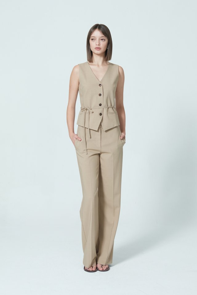 BUTTON UP VEST WITH TIE DETAIL