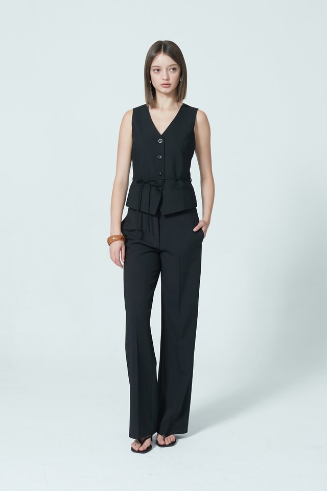 BUTTON UP VEST WITH TIE DETAIL