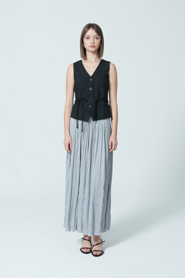 BUTTON UP VEST WITH TIE DETAIL