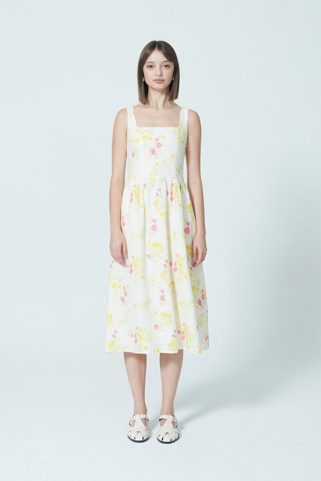 FLORAL SQUARE NECK MIDI DRESS