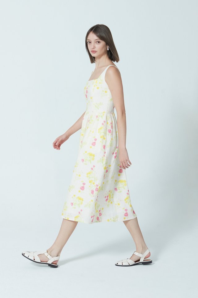 FLORAL SQUARE NECK MIDI DRESS