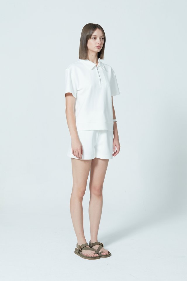 SHORT SLEEVE ZIP-UP POLO TOP