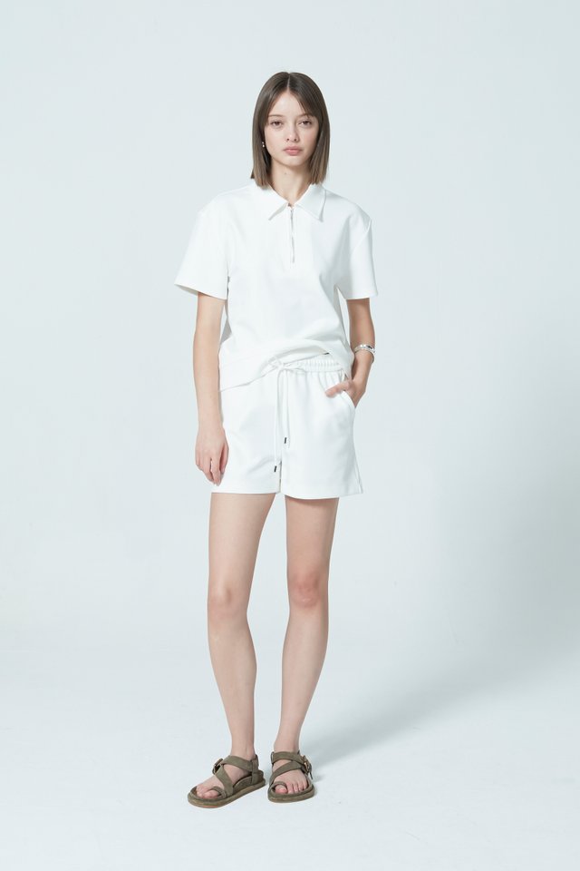 SHORT SLEEVE ZIP-UP POLO TOP