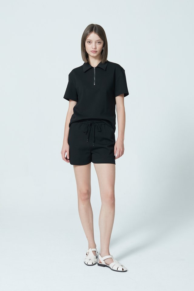 SHORT SLEEVE ZIP-UP POLO TOP