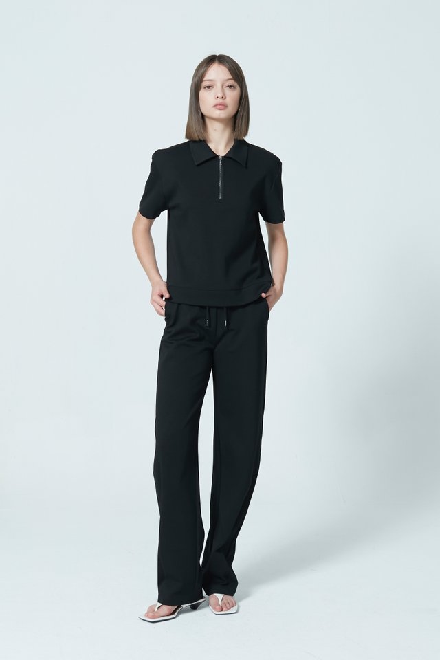 SHORT SLEEVE ZIP-UP POLO TOP