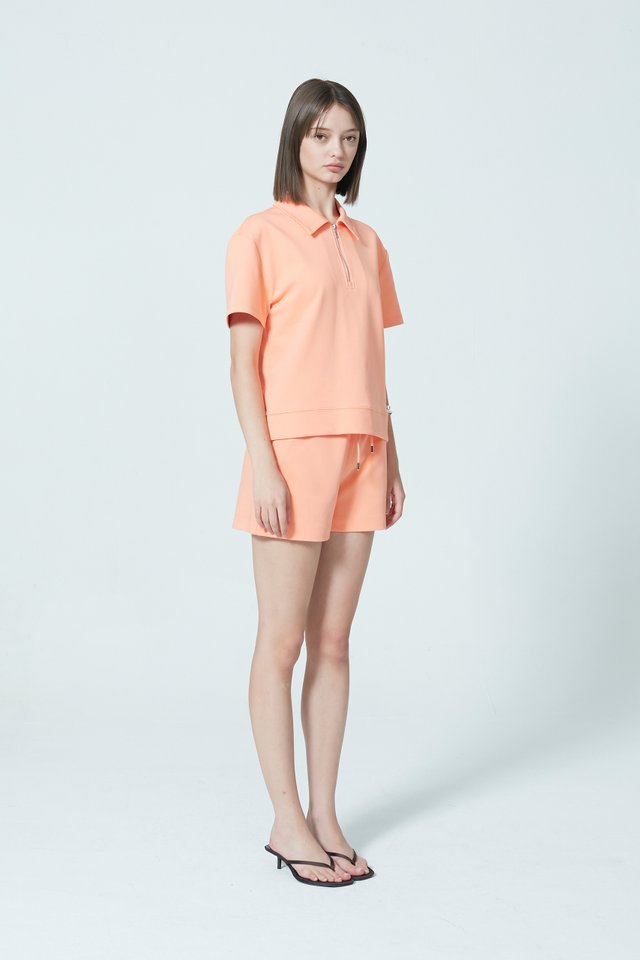 SHORT SLEEVE ZIP-UP POLO TOP
