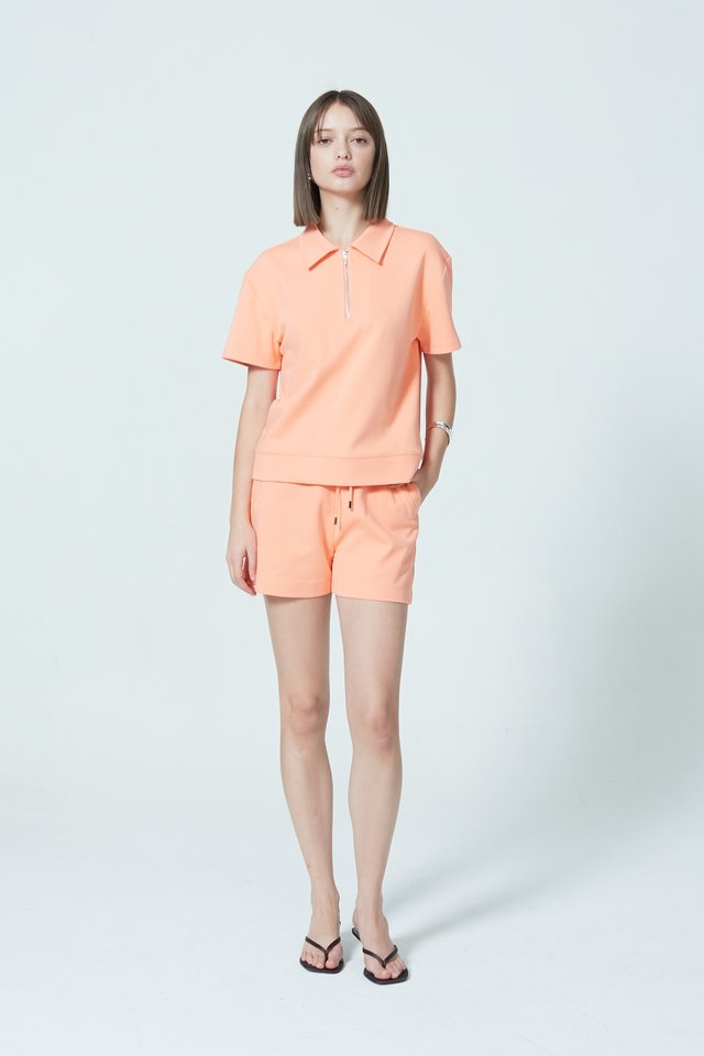 SHORT SLEEVE ZIP-UP POLO TOP