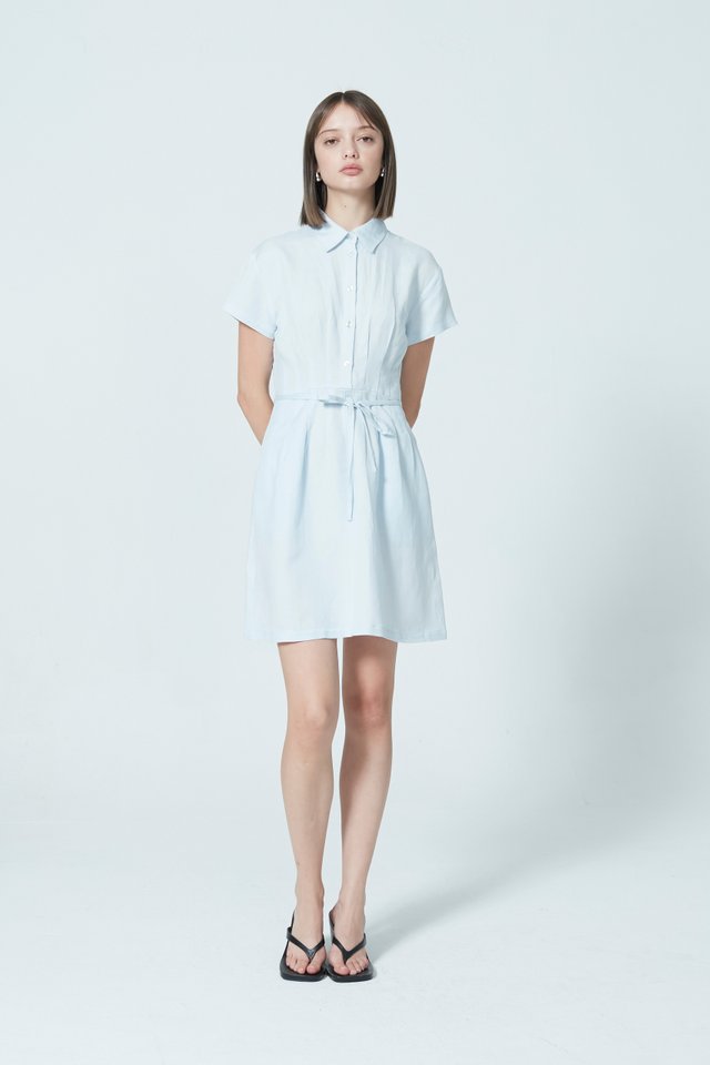 PLEATED MINI DRESS WITH BELT