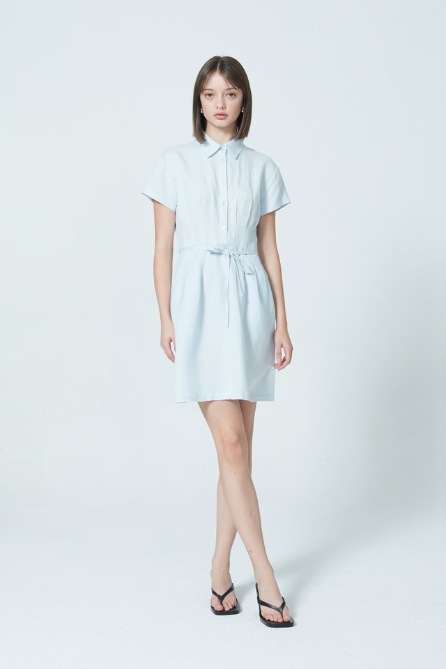 PLEATED MINI DRESS WITH BELT