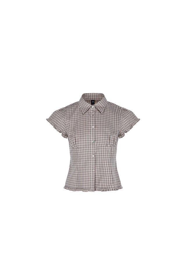 CHECKED CAP SLEEVE SHIRT