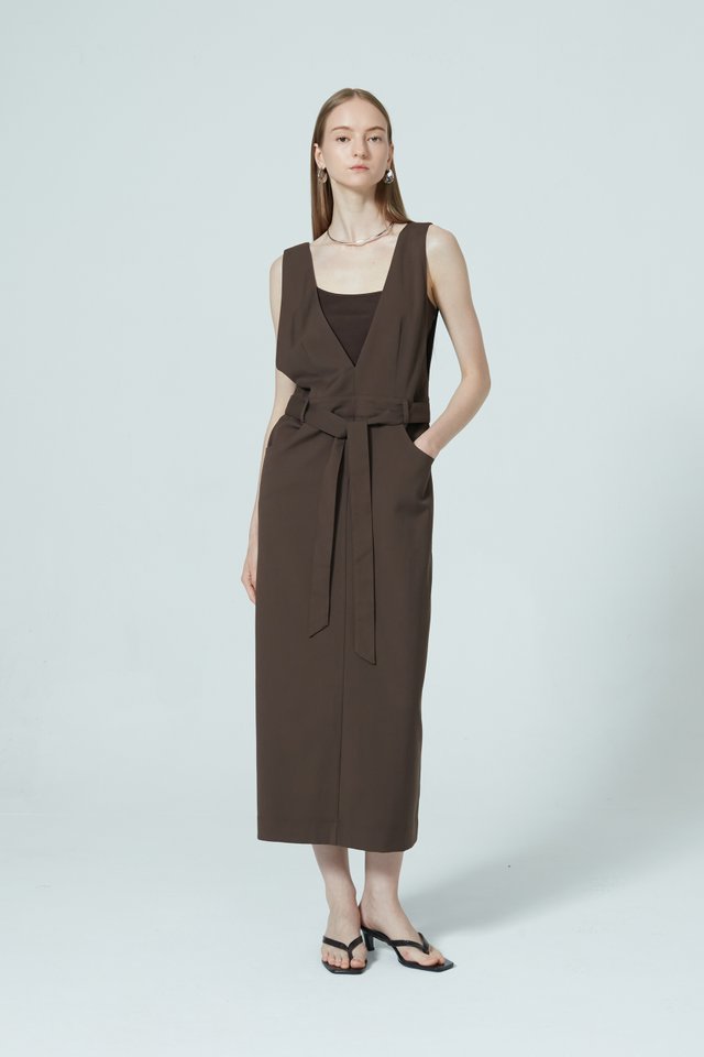 BELTED MIDI DRESS WITH INNER TOP
