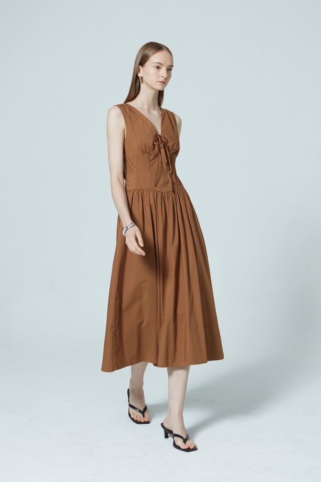 V-NECK CORSET MIDI DRESS