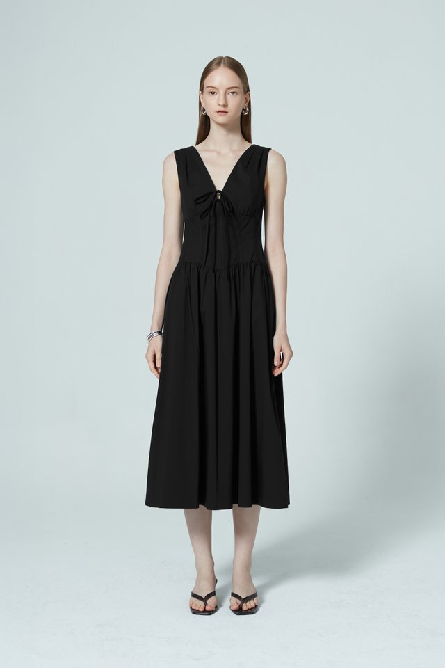 V-NECK CORSET MIDI DRESS