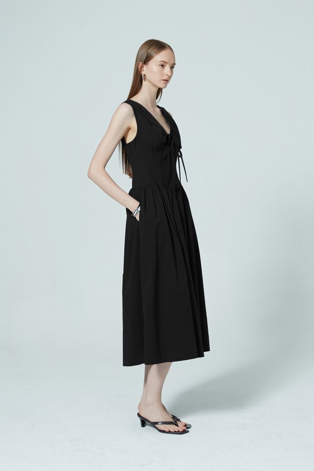 V-NECK CORSET MIDI DRESS