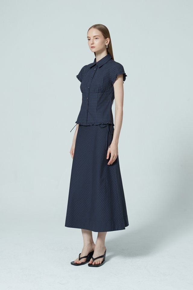 CHECKED CAP SLEEVE SHIRT