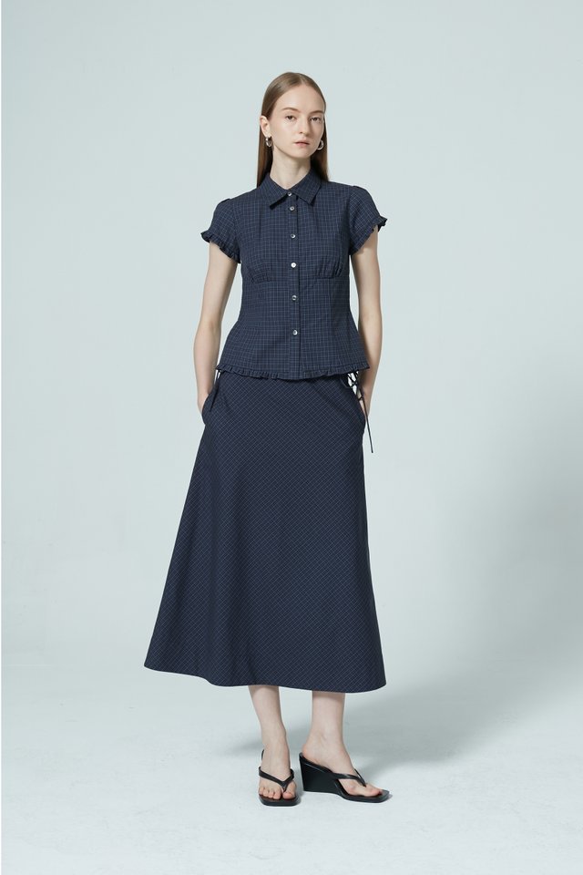 CHECKED CAP SLEEVE SHIRT