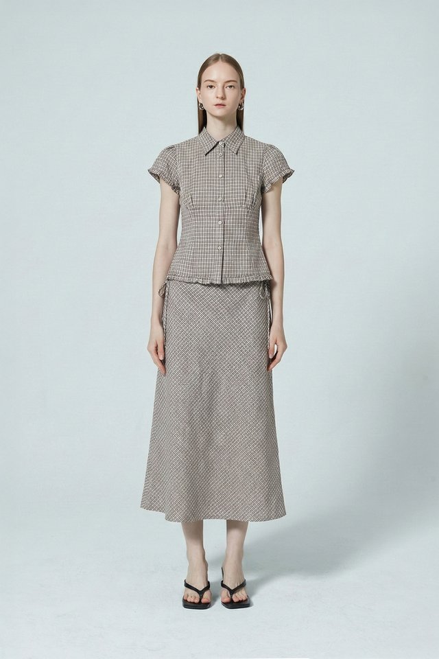 CHECKED CAP SLEEVE SHIRT