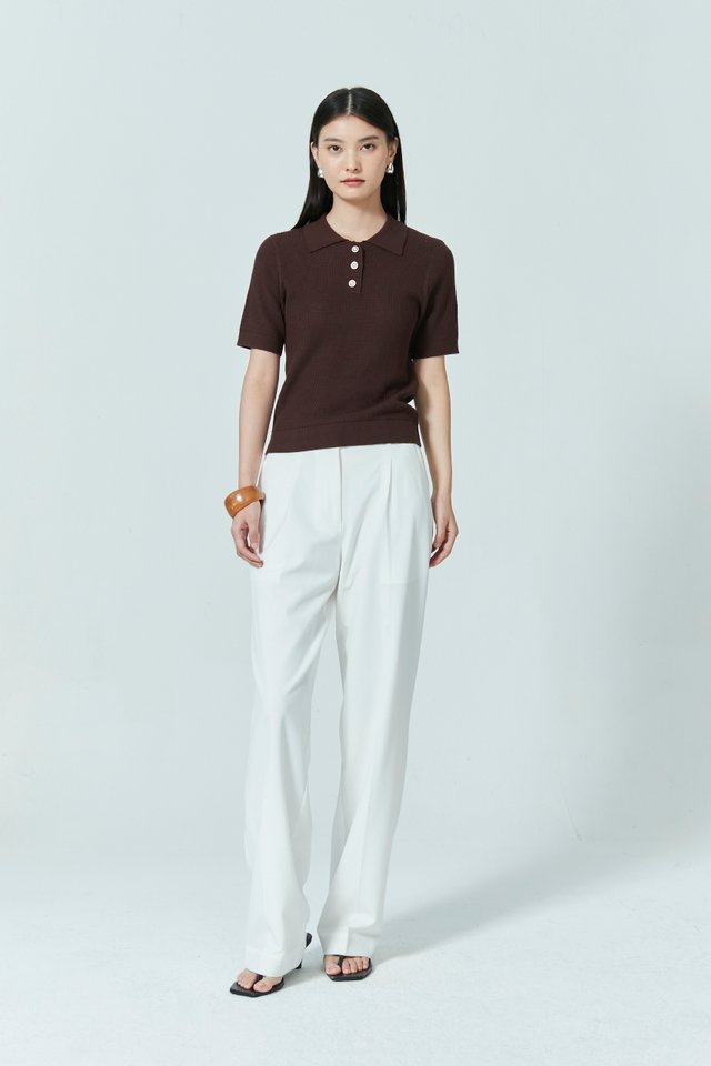 WAFFLE KNIT POLO TOP