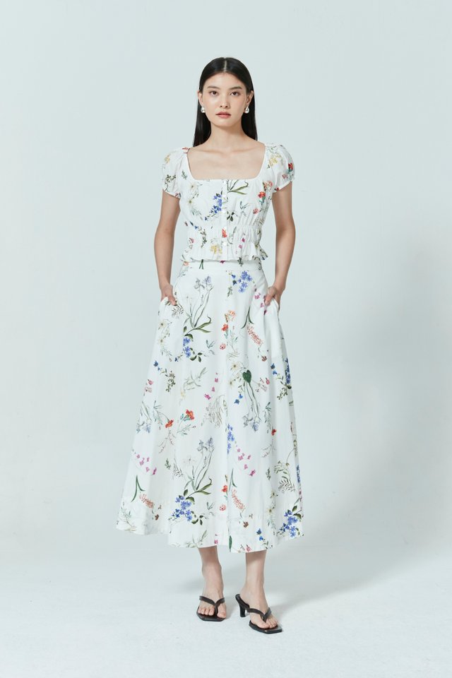 FLORAL CAP SLEEVE SHIRRED TOP