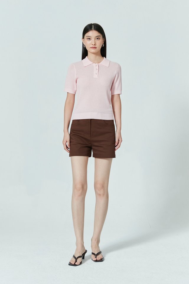 WAFFLE KNIT POLO TOP