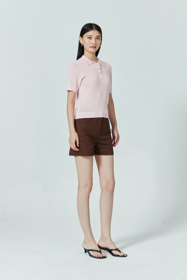 WAFFLE KNIT POLO TOP