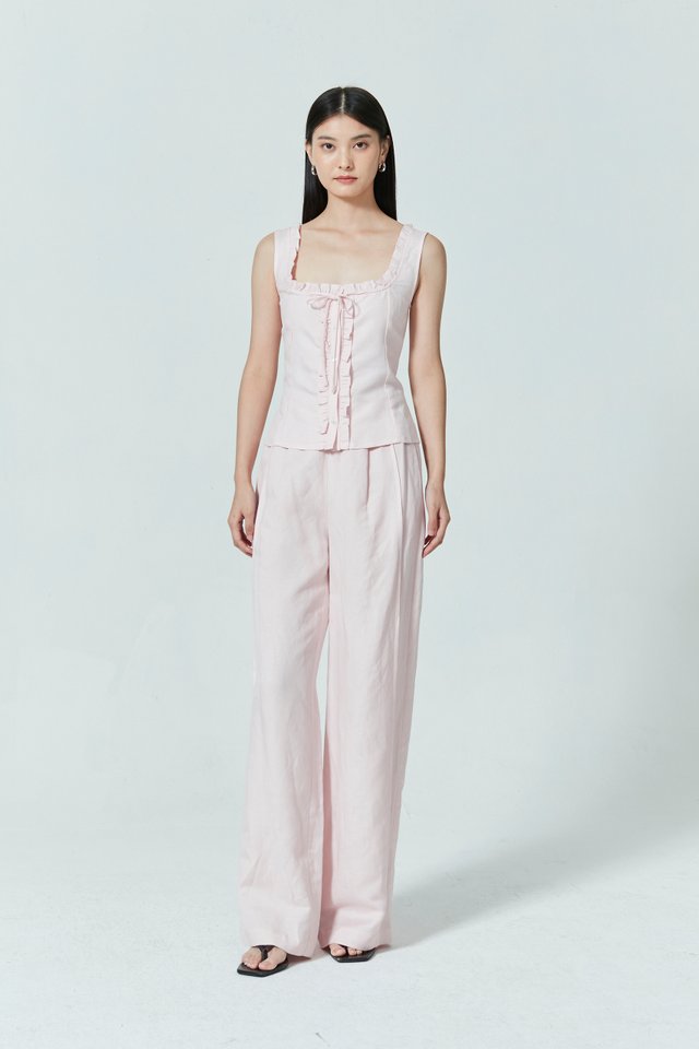 RUFFLE TRIMMED LINEN TOP