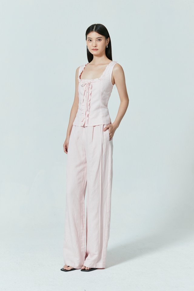 PINTUCK STRAIGHT LINEN PANTS